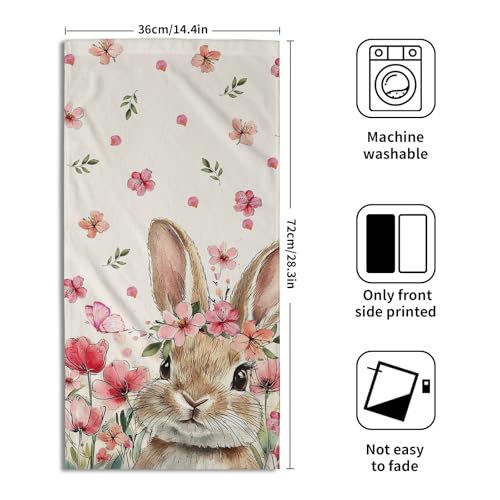 Pink Floral Bunny Hand Towels, 14x28 Inch Spring Flowers Cute Rabbit Easter Day Decor Absorbent Soft Dish Washing Cloth Face Tea Towels for Kitchen Bathroom Holiday Decoration - color: Bunny Pink Flowers