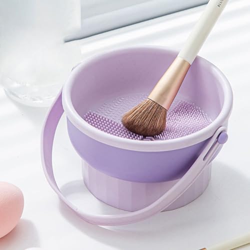 Silicone makeup brush cleaning bowl, powder puff storage rack, makeup egg cleaning workpiece, cosmetic makeup brush cleaning tool (Purple) - color: Purple