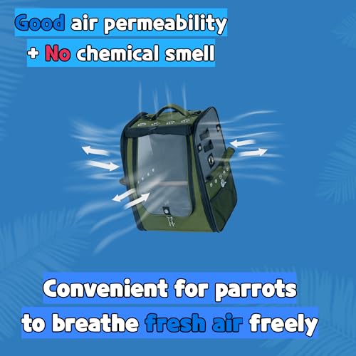 Birds Day Bird Carrier Backpack - Breathable Mesh Portable Parrot Travel Cage with 2PCS Perch, Food Bowl, and Stainless Steel Tray (Dark Olive Green) - color: Dark Olive Green