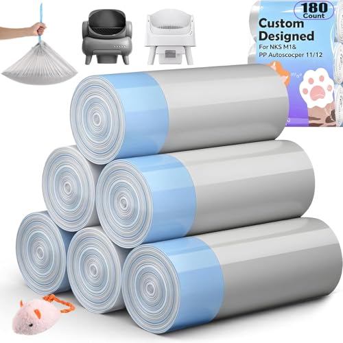 180 Count Automatic Cat Litter Box Liners Bags Compatible with NeakasaM1 Petpivot Autoscooper 11/12 and Similar Open-Top Self-Cleaning Cat Litter Box, Drawstring Handle Heavy Duty Leak-proof, 27*13in - size: 180 Count (Pack of 1)