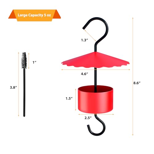 Large Metal Hummingbird Feeder Ant Guard 5 oz, Ant Moat for Hummingbird Feeders, Effectively Keeps Honey Safe, Fits All Humming Bird Feeders, Made of Metal, Red