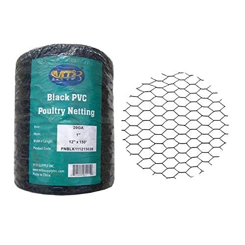 PVC Hexagonal Poultry Netting Chicken Wire 12" x150' x 1" Mesh 20GA Black - size: 12"x150'-1" 20GA