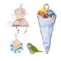 Parrot Chew Toys Set - Natural Wood & Loofah Toys with Plant-Based Dyes, 3 Pack Bird Chew Toys for Cockatiels, Conures & Small Parrots for Cage Enrichment (3 Pieces of Blue Series) - color: 3 pieces of blue series