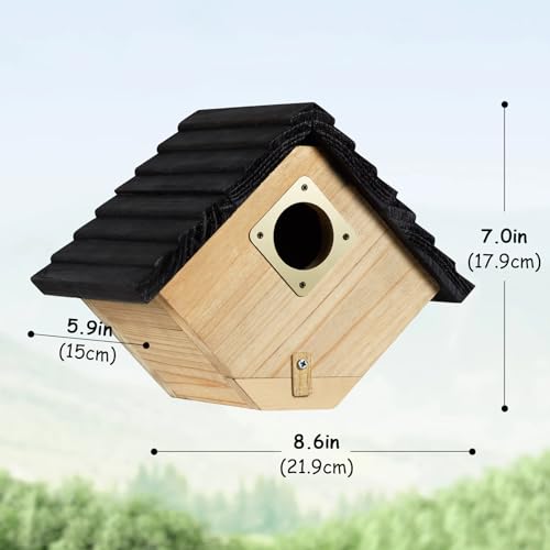 Bird House for Outside, Outdoor Bird Houses for Bluebirds, Finches & Cardinals, Wooden Birdhouse with Easy Clean Design, Hanging Birds Nest Box for Garden Decoration (8.6 x 5.9 x 7 Inch)