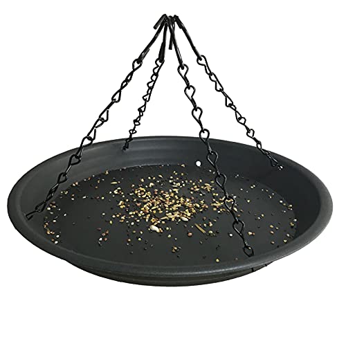 12.8" Homes Garden Platform Bird Feeder, Large Hanging Tray Squirrel Feeder, Seed Catcher Tray, Bird Viewing, Backyard, Large Capacity, Black