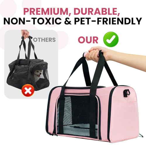Soft-Sided Cat Carrier 20x13x13 in Expandable Travel Pet Bag 22LBS | For Cats and Small Dogs with Anti-Scratch Mesh Washable Mat Collapsible Escape-Proof Airline Approved with Shoulder Strap - color: Pink, size: 13.4"L x 13.4"W x 20.1"H