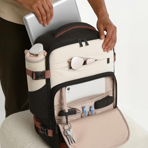 40L Travel Backpack for Women & Men: Flight Approved Carry On Backpack, TSA Personal Item Bag with Water Bottle Pocket, Weekender Essentials Backpacks fits 17" Laptop - Black White Brown - color: Black White Brown, size: X-Large