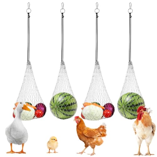 Kalekey 4 Pack Hanging Chicken Feeder with Hooks, Adjustable Vegetable Fruit Holder, Chicken Coop Toys as Boredom Busters for Hens Ducks Geese