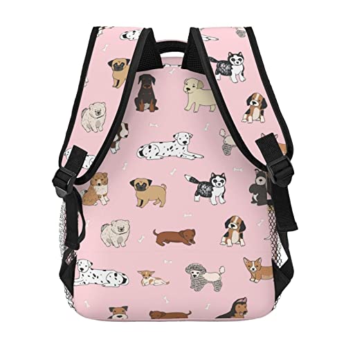 Fiokroo Cute Dogs Animals Backpack School Bag For Students Teens Men Women Cartoon Pets Laptop Backpacks Travel Daypack Bag With Multiple Pockets - color: Cute Dogs（pink）