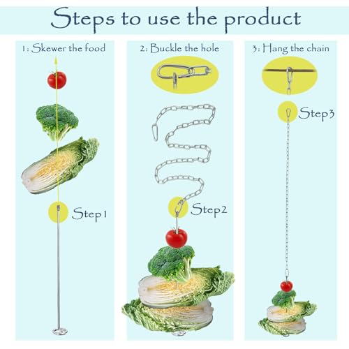 3 Pack Hanging Chicken Feeder with Hooks | Fruit Fork for Chicken Coop Accessories, Chicken Toys & Vegetable Skewers - size: 3 sets hanging chicken feeder