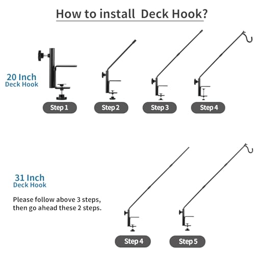 4 Pack Heavy Duty Fence Deck Hook 31 Inch for Bird Feeder-Extended-Adjustable-360 Degree Rotary-Solid Rod Plant Bracket Hanging Hooks for Planters, Suet Baskets, Lanterns, Wind Chime,Unassembled - color: 4PCS