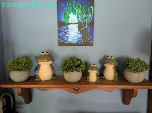 Ceramic Frog Garden Decor Set of 3 - Funny Cute Frog Lawn Ornaments, Outdoor Pond Patio Statues for Yard, Front Porch, Backyard Decor (Dad, Mom & Baby Frogs)