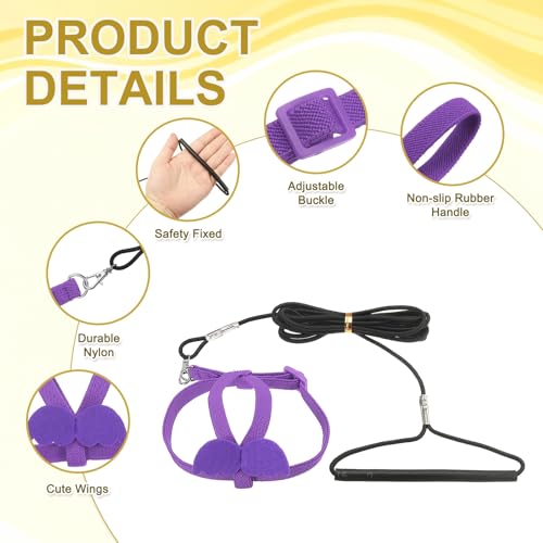 Bird Harness Leash, Adjustable Pet Parrot Bird Harness and Leash Lightweight Anti-Bite Flight Training Rope with Cute Wing, (Purple, L), Intended for Parrots/Pigeons/Budgies - color: Purple, size: Large