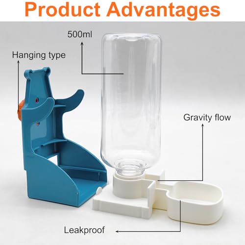 VCEPJH No Mess Bird Feeder with Water Dispenser, Automatic Parrot Feeder Drinker Parakeet Seed Dispenser Food Container with Cage Perch for Lovebirds Conures Budgies Canary Finch (4Pcs) - color: Blue