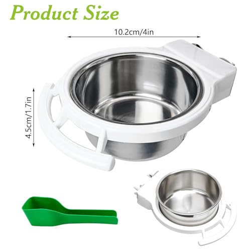 BNOSDM 2 PCS Bird Feeding Dish Cups Perch Stand Hanging Stainless Steel Bird Bowls Food Container Food and Water Bowls with Spoon for Budgie Cockatoo Finch Lovebirds Pigeons (White) - color: 2 Pcs White