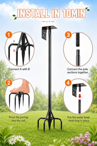 95 Inch Adjustable Bird House Pole, Heavy Duty 1 Inch Diameter Metal Bird Feeder Stand with 5-Prong Base, Rustproof Outdoor Mounting Pole for Bluebird Houses, Smart Bird Feeders and Weather Stations - size: 95Inch -Pole-1