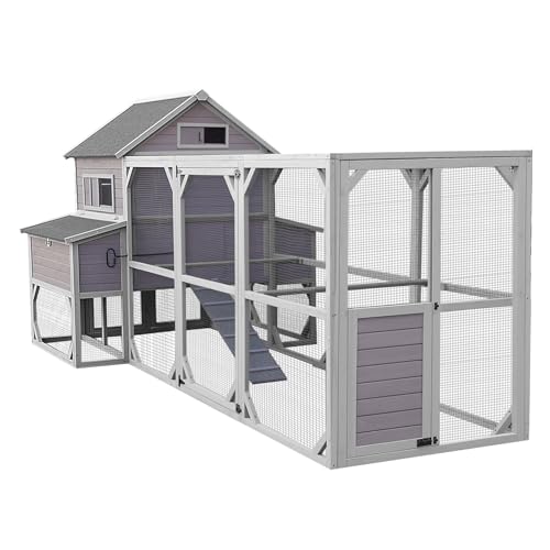 Aivituvin Large Chicken Coop 137" L Hen House Duck Cage for 10-15 Chickens 55ft² with Spacious Run, 6 Nesting Box, 6 Raised Perches - size: 137.0"L x 63.0"W x 62.0"H