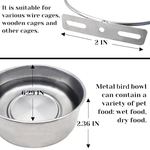 PINVNBY 2pcs Stainless Steel Bird Bowl - XL Water Dish for Parrot, Parakeet, African Greys, Conure, Cockatiels, Lovebird, Budgie, Chinchilla