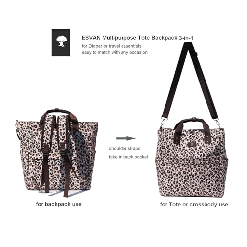 Diaper Tote Bag Totepack Backpack Crossbody Bag 3 in 1 for Women Laptop Backpack Multifunctional with Insulated Pockets - color: D Leopard Print