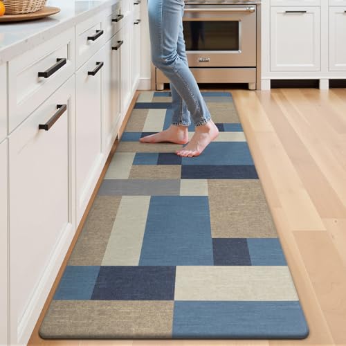 Anti Fatigue Kitchen Mat, Non Slip Cushioned Standing Floor Mat, Waterproof Kitchen Runner Rug, Farmhouse Comfort Padded Mat for Sink, Laundry, Office, Blue, 24''x71'' - color: Blue