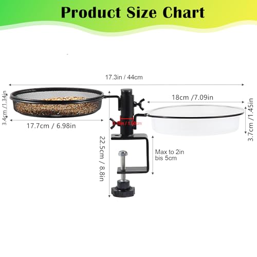 HRAYLTOP Deck Bird Feeders with Metal Mesh Tray and 2 Water Bowls - Detachable Adjustable Heavy Duty Clamp Bracket, Rail Bird Bath Balcony Porch Railing Feeder Perfect for Attracting Birds. - size: 8.8 Inch (Deck Mount)