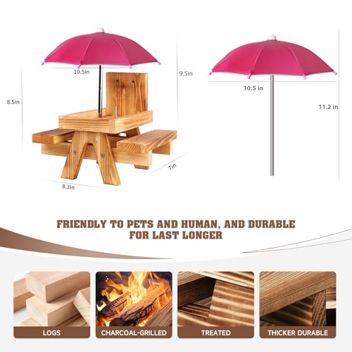 Gnodary Squirrel Feeder with Umbrella, Squirrel Feeders for Outside, Squirrel Picnic Table Feeder - Chipmunk Feeder Hold Corn, Corn Cob, Peanuts (Dark-Pink) - color: Dark-Pink