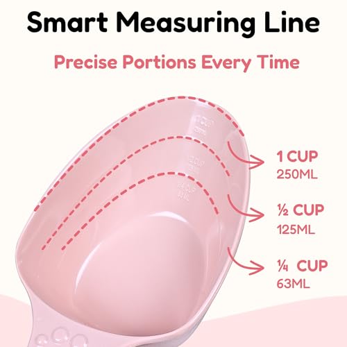Dog Food Scoop 1 Cup, One Cup Measuring Cup, Food Grade Melamine Pet Food Measuring Scoop with 1/2 & 1/4 Cup Markings, Long Handle Food Scoop For Dog, Cat, Brid, Rabbit, Dishwasher Safe (Pink*2) - color: Pink