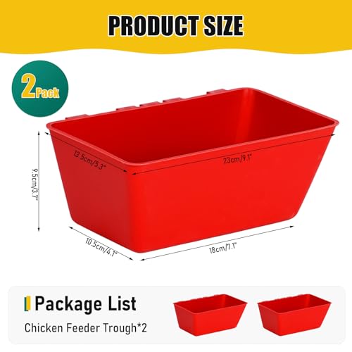 2 Pack Chicken Feeder Waterer 2.5 Quart Hanging Poultry Feeders Trough | Versatile Chicken Feeding Container with Hooks for Duck Goose Rabbit Duck Feeder Poultry and Livestock Water Trough（Red） - color: Red