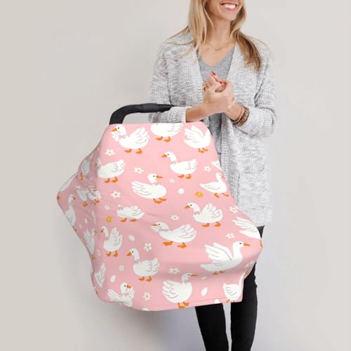 Goose Baby Stuff Car Seat Covers for Boys and Girls, Pink Multi-use Carseat Canopy Shower Gifts Stretchy Infant Carseat Cover - color: goose pink