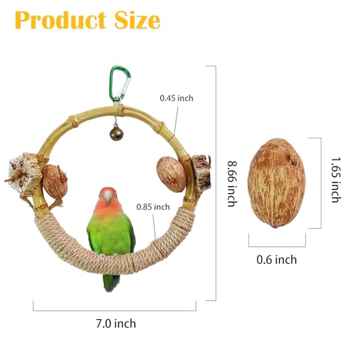 Circle Bird Swing with Bell,Bamboo Parakeet Rope Perches for Cage Ring Bird Swings Chewings Nuts Toys for Parrots Cockatiels Lovebirds Budgie