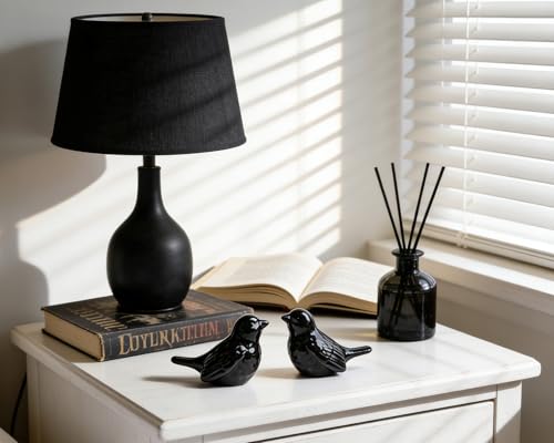 Set of 2 Ceramic Black Bird Figurines, 3.75 Inch Modern Bird Statues Home Decor, Cute Small Knick Knacks for Shelf, Office, Living Room, Bathroom, Kitchen, Housewarming Gift - color: Black