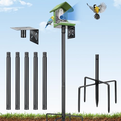 Bird House Pole, 80 Inch Bird Feeder Pole Stand with 1-Inch Dia Heavy Duty Birdhouse Pole Mount Kit for Outdoors Smart Birdhouse, Weather Station