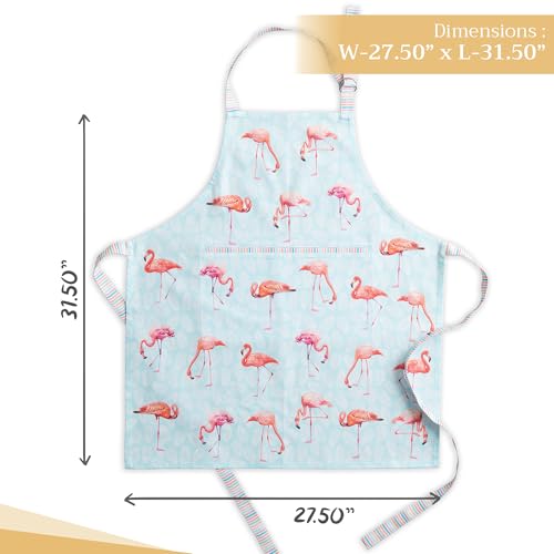 Maison d' Hermine Aprons for women with Pocket 100% Cotton (27.50"x31.50") | Adjustable Neck Strap & long ties Apron Men Chef Wedding Cooking Gardening Server Maid - color: 040 - Flamingo Love