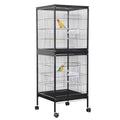 55" 2-in-1 Metal Large Bird Cage with Wheels, Indoor Outdoor Parakeet Cage with Slide-Out Tray, Rolling Stand, Perches & Bowls, Parrot Cage & Bird Carrier for Travel, Lovebirds, Cockatiels, Budgies