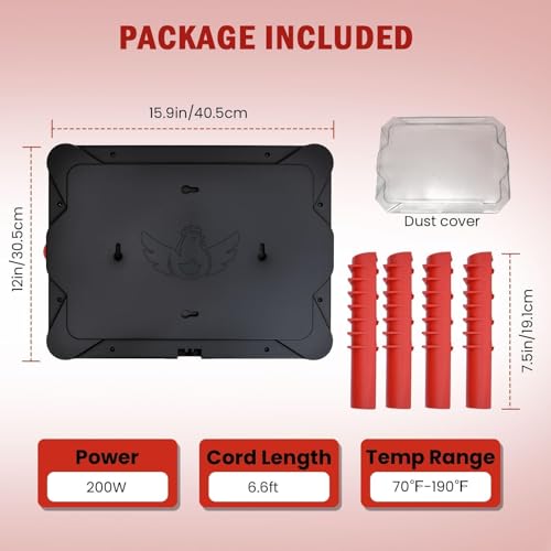 200W Chick Brooder Heater Plate, 16"x12" | 2-in-1 Brooder Plate for Chicks & Poultry & Coops, Adjustable Height, Smart Thermostat, Safe & Energy Saving - size: 17.0"L x 12.0"W x 3.0"H