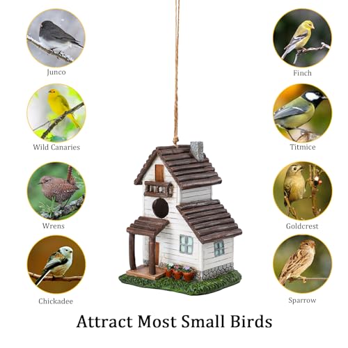 Yinns Resin Bird House, Decorative Home Bird House for Outside Garden Decor | Birdhouses for Outdoor Nesting, Decorative WaterProof Bird Houses for Yard Cardinal Bluebird Wild Birds Nesting - color: White Village House