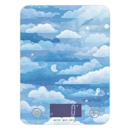 Food Scale Kitchen Scale Food Weight Scales Digital Weight Grams and Ounces Small Electronic Food Scale for Baking Cooking Blue Gradient Cloud and Stars - color: Blue Gradient Cloud and Stars