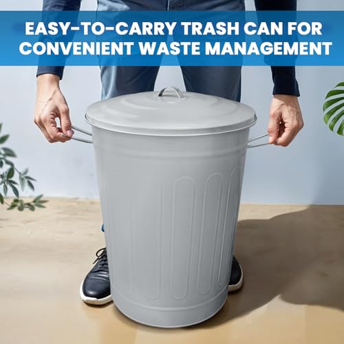 Plexon 13 Gallon Metal Trash Can with Lid Outdoor Vintage Trash Can Steel Retro Garbage Can for Kitchen Farmhouse Rustic Bird Seed Storage Pet Food Cute Bucket, Gray - color: Gray