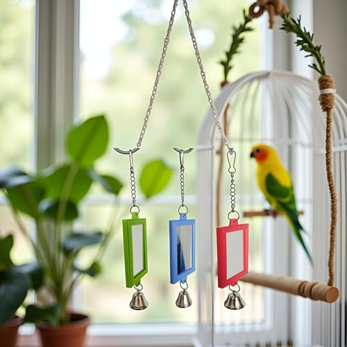 1Pc Random Color Pet Bird Mirror with Bell Interactive Parrot Toys for Budgies Parakeets Conures, Pet Supplies