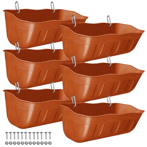 Hanging Chicken Feeders,Duck Feeder Waterer,Small Feed Trough 1.3 Quart 6 Pack,Hanging Fence Feed Trough for Poultry,Terracotta - color: Terracotta, size: 1.3 Quart (6 Pack)
