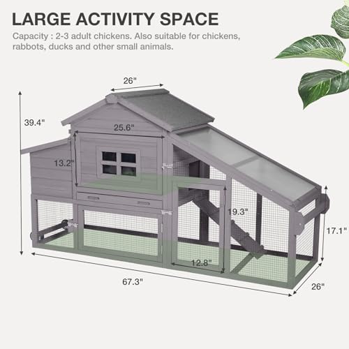 Chicken Coop Expandable Chicken House for Outdoor with Wheels, Leakproof Pull-on Tray, Nesting Box, and UV-Resistant Roof Panel - Grey
