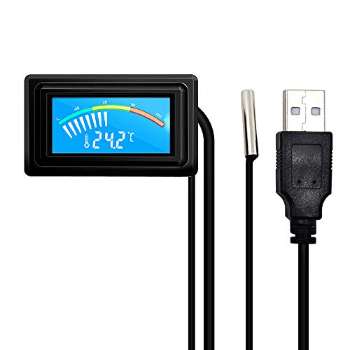 KETOTEK Digital Thermometer Temperature Gauge USB Power Supply with Sensor Probe for Aquarium Vehicle PC Case Incubators Brooders Climb Pet Fahrenheit & Celsius LCD Display - style: USB Interface