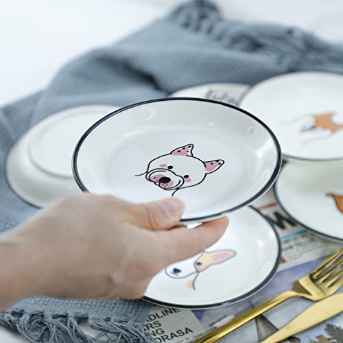 Funny Dogs Head and Butt Pattern Ceramic Sauce Dishes, Seasoning Dishes, Sushi Soy Dipping Bowls, Appetizer Plates, Dessert Plates, Little Cat Bird Feeding Bowls, Set of 6-Dogs-5 Inch - color: Dogs, size: 5 Inch