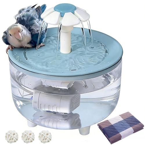 kathson Parrot Bathtub,Automatic Bird Bath Shower,Parakeet Bath Tub with Petal Circulating Filter Fountain Birds Cage Bathing for Small Medium Parrots Lovebirds Conures Finches Cockatiels Budgie, Blue