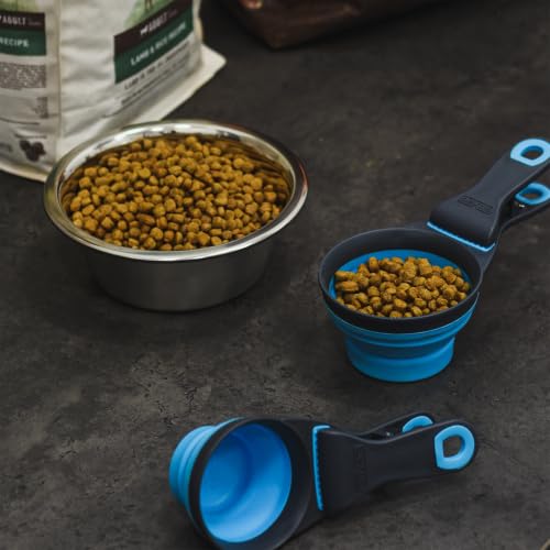 Dexas Popware for Pets Collapsible Klip Scoop, 3-in-1 Pet Food Scoop, Measuring Cup and Bag Clip, 2 Cup Capacity, Pro Blue - color: Pro Blue, size: 2 Cup Capacity