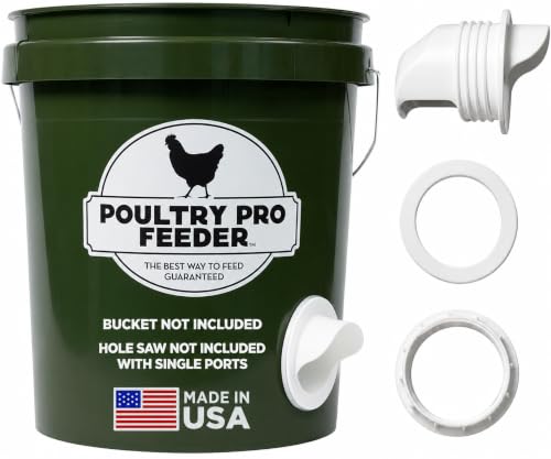 Poultry Pro DIY Chicken Feeder Kit, Poultry Feed, Weatherproof, 1 Port | As Seen on Shark Tank, Single Port, Gravity Fed Chicken Feeder, for Buckets, Bins & Troughs (Bucket & Hole Saw Not Included) - style: Original Feeder 1 Pack