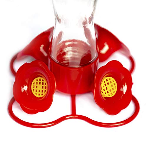 Nature's Rhythm Bird Feeder 4 bee Guard Plastic Feeding Port 8oz Glass Pinch Waist Hummingbird Feeder,2pcs - color: Red, size: 2pcs