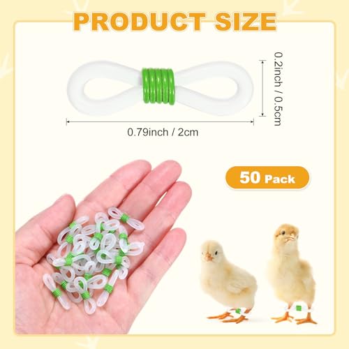 M METERXITY 50-Pack Adjustable Chick Leg Bands, 0.79" x 0.2" Silicone Chicken Leg Brace for Chicks/Ducks/Birds [Green] Poultry Leg Bands - color: Green