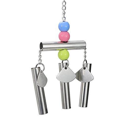 Wontee Stainless Steel Bird Bells String Toy Hanging Chew for Parrots, C | Bite-proof, with colored beads, sweet sound grabs bird attention, reduces boredom & stress, for cockatiel/cockatoo/conure - style: C (Bird Bell Toy)