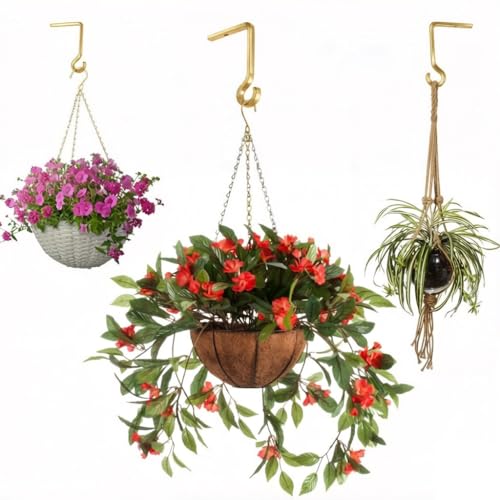 6inch Al-Alloy Hanging Plant Bracket Gold-Anodized 2 Pack | Rust-proof | Max 22lb Load | Shepherd Hooks | Hanging Bird Feeder, Lantern, Flower Basket, Outdoor Indoor, Screws & Anchors - color: Gold Anodized, size: 6in Aluminum Alloy